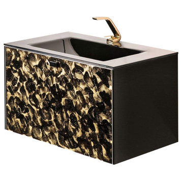 Rina Luxury Murano Glass Drop-In Single Bathroom Vanity 32", Gold