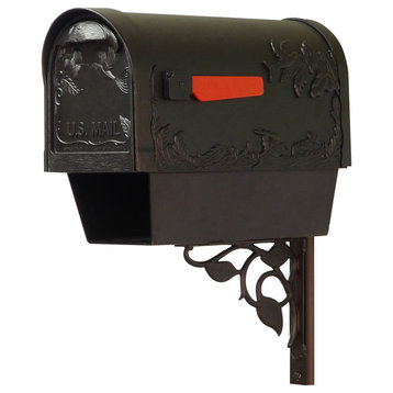 Hummingbird Mailbox With Newspaper Tube & Floral Front Mailbox Mounting Bracket