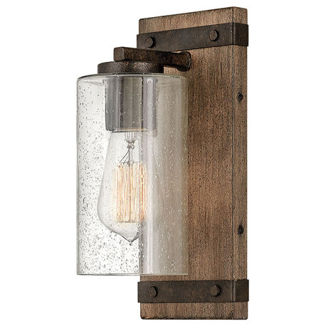 Hinkley Sawyer 11" Single Light Vanity Wall Sconce, In Sequoia + Iron Rust