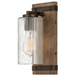 HInkley - Hinkley Sawyer 11" Single Light Vanity Wall Sconce, In Sequoia + Iron Rust - The fresh, rustic design of the Sawyer collection will enhance any living experience with a warm, cozy ambiance. The Aged Zinc finish with Distressed Black accents or Sequoia finish with Iron Rust accents paired with clear seedy glass offer a farmhouse chic style.