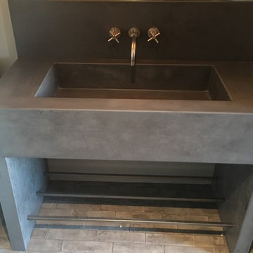 Concrete Sink with Concrete legs and metal shelf