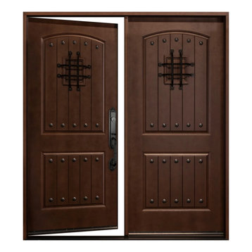 Knotty Alder Look Exterior Front Entry Double Door 30"x80"x2, Fiberglass
