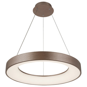 Acryluxe Sway 19" Round LED Pendant Light, Light Bronze, Opal Acrylic Shade