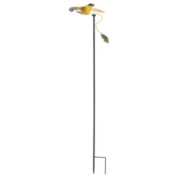Metal Rustic Yellow Goldfinch Spinning Balancing Garden Stake Outdoor Yard Art