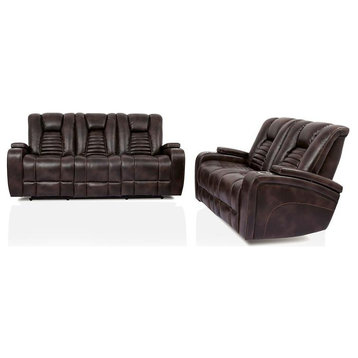 Furniture of America Meti Faux Leather 2-Piece Reclining Sofa Set in Dark Brown