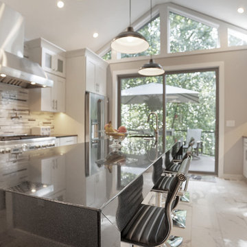 Absolute Black Kitchen with Waterfall Edge