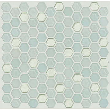 Shaw CS52V Molten Hexagon Glass - 11" x 11-1/2" Hexagon Geometric - Platinum