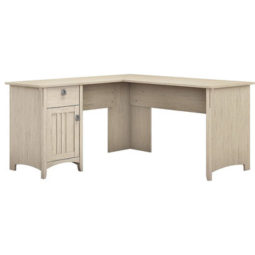 Cottage L Shaped Desk, Curved Base Rails With Cabinet & Drawer, Antique White