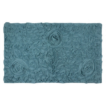Bell Flower Collection Tufted Bath Rugs, 24"x40" Rectangle, Blue