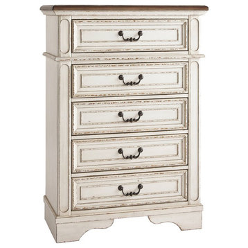 Bowery Hill 34" 5-Drawer Engineered Wood Chest in Chipped White/Brown
