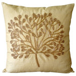 The HomeCentric - Gold Beaded Tree Pillows Cover, Art Silk 18"x18" Cushion Covers, the Gold Tree - The Gold Tree is an exclusive 100% handmade decorative pillow cover designed and created with intrinsic detailing. A perfect item to decorate your living room, bedroom, office, couch, chair, sofa or bed. The real color may not be the exactly same as showing in the pictures due to the color difference of monitors. This listing is for Single Pillow Cover only and does not include Pillow or Inserts.