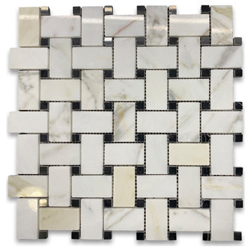 Calacatta Gold Calcutta Marble 1x2 Basketweave Mosaic Tile Polished, 1 sheet