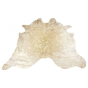 Gold Metalix on Hair-on Cowhide 100% Premium Leather Rug from Brazil, 5'x7'