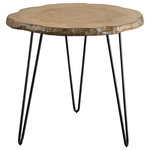 Uttermost - Uttermost Runay Wood Slab Side Table - Influenced By Modern Lodge Style, This Side Table Features A Cross Cut Veneered Wood Slab Top With Live Edge Details Paired With A Simple Iron Hairpin Base Finished In Aged Black.