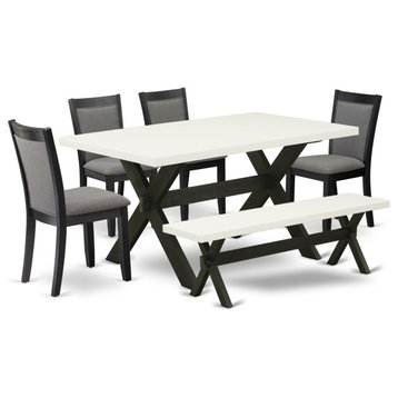X626Mz650-6 6-Piece Dining Set, Rectangular Table, 4 Parson Chairs and a Bench