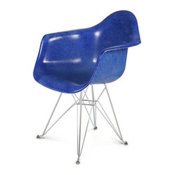 Eames-Style DAR Fiberglass Shell Chair, Arm Shell, Eiffel Base, Royal Blue - Armchairs And Accent Chairs