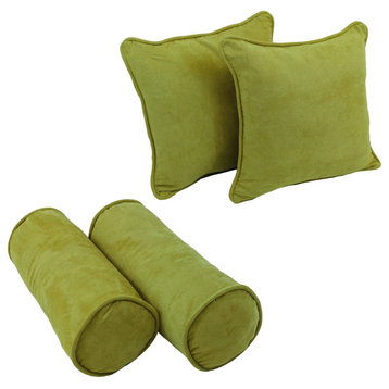 Double-Corded Solid Microsuede Throw Pillows With Inserts, Set of 4, Mojito Lime
