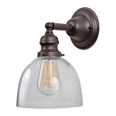 Wall Sconce, 7" Wide, Seeded Mouth Blown Glass Shade, Oil Rubbed Bronze