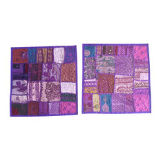 Mogulinterior - Home Decorative Indian Throw Pillow Cases Purple  Patchwork Cushion Cover - Pillowcases and Shams