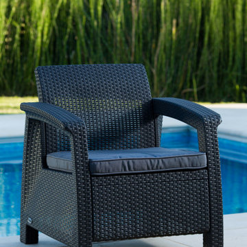 Corfu Wicker Resin Patio Armchair by Keter, Grey
