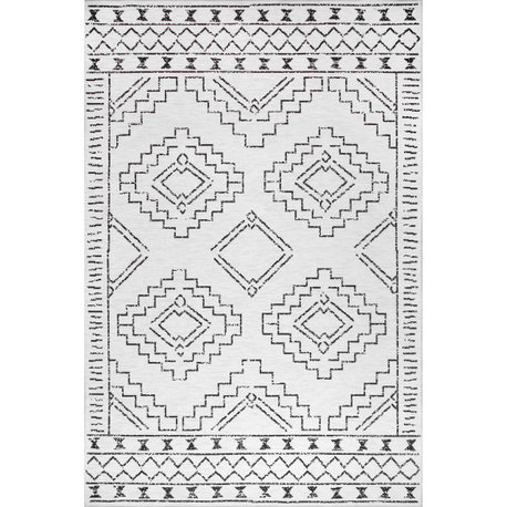 Nuloom Noa Machine Washable Tribal Moroccan Area Rug, White 5'x8'