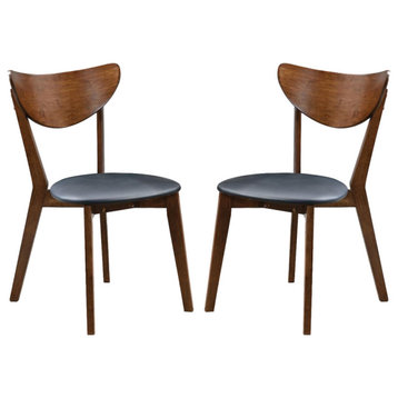 Set of 2 Dining Chairs, Walnut and Black