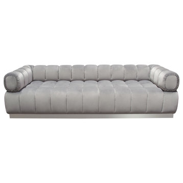 Low Profile Sofa in Platinum Grey Velvet Brushed Silver Base