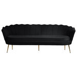 Meridian Furniture - Gardenia  Velvet Upholstered Sofa, Black - Turn heads in an instant when you add this Gardenia velvet sofa to your room. This attention-demanding sofa features a shell-shaped back with deep channel tufting for added textural appeal. The round seat cushion is deep and generously sized, so you have wiggle room to get comfortable. Soft black velvet upholstery covers the entire sofa except for its legs, which are made from chrome for durability and finished in gold for a touch of glam.