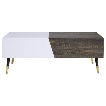 Acme Orion Coffee Table With White High Gloss And Rustic Oak 84680
