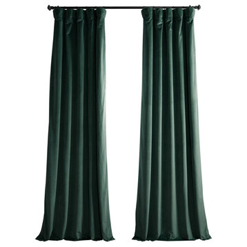 Heritage Plush Velvet Curtain Single Panel, Forestry Green, 50"x96"