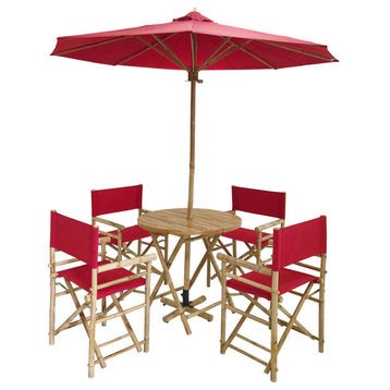 Outdoor Patio Set Umbrella Round Table Chairs Folding Dining, Red