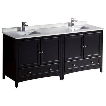 72" Oxford Double Sink Bathroom Cabinet, Base: Espresso, With Top and Sink
