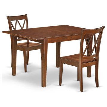 3Pc Rectangular 42/54 Inch Table With 12 In Leaf And 2 Double X Back Chairs