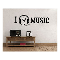 I Love Music, Wall Decal Quote, Silver, 16"x5"