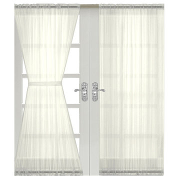 Abri Rod Pocket Sheer Door Curtain, Ivory, 50"x72", Set of 2