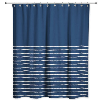Sketch Stripes Shower Curtain, Navy and White