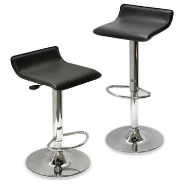 Bowery Hill 30.79" Contemporary Metal/PVC Bar Stool in Black/Silver (Set of 2)
