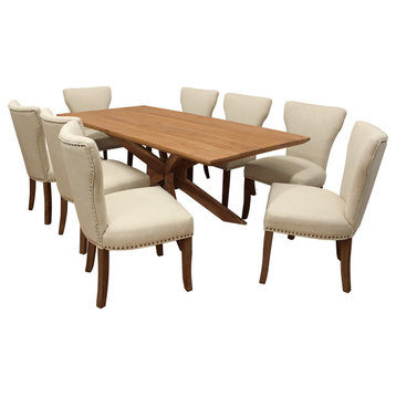 Brad Dining Set, 79" Table & 8 Ivory Weave Fabric Chairs