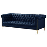 Inspired Home - Grete PU Leather Sofa, Nailhead Trim With Y-Legs, Navy Blue/Gold Tone - Our PU leather sofa adds a gentle sophistication in the confines of your living room, bedroom or entryway. Featuring scroll arm, rich PU leather upholstery, luxury button tufting and modern Y-shaped legs. This elegant accent piece provides both functionality and a focal point of color and style that seamlessly blend with your main furniture to create a dynamic and cozy interior space to come home to.FEATURES: