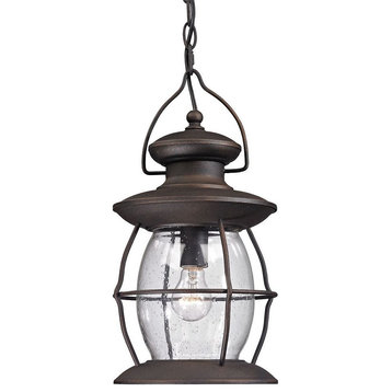 One Light Outdoor Caged Hanging Pendant Lantern - Exposed Bulb Cylinder Outdoor