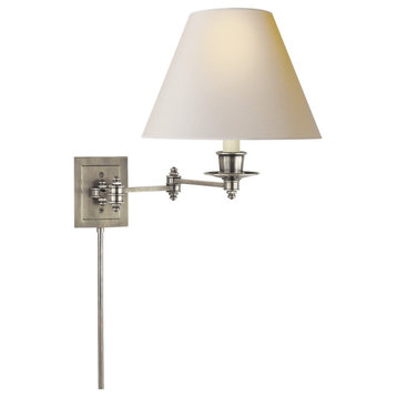 Triple Swing Arm Wall Lamp in Antique Nickel with Natural Paper Shade