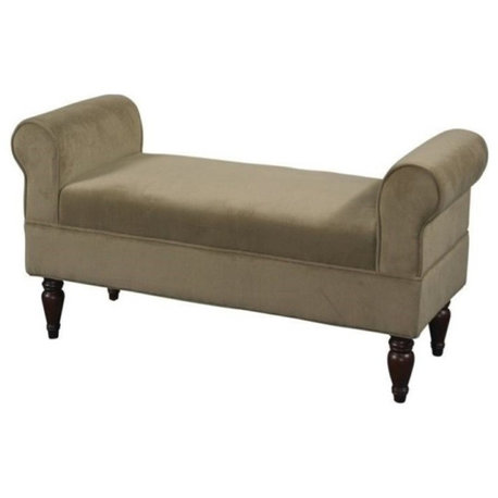 Bowery Hill Upholstered Coffee Fabric Bedroom Bench in Dark Mahogany