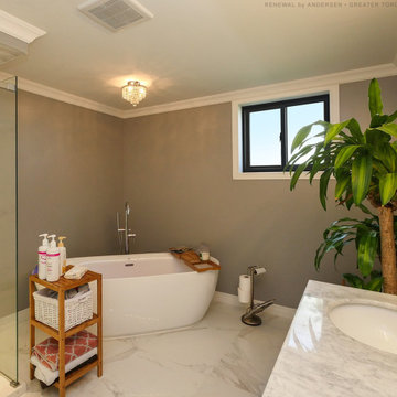 New Black Window in Wonderful Bathroom - Renewal by Andersen Greater Toronto Ont