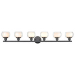 Innovations Lighting - Innovations 330-6W-BK-CLW 4-Light Bath Vanity Light, Black - Innovations 330-6W-BK-CLW 4-Light Bath Vanity Light Black. Collection: Cairo. Style: Contemporary, Transitional. Metal Finish: Black. Metal Finish (Canopy/Backplate): Black. Material: Cast Brass, Steel, Glass. Dimension(in): 7. 1(H) x 44. 75(W) x 6. 75(Ext). Bulb: (4)60W G9,Dimmable(Not Included). Maximum Wattage Per Socket: 60. Voltage: 120. Color Temperature (Kelvin): 2200. CRI: 99. Lumens: 450. Glass Shade Description: White Inner and Clear Outer Cairo Glass. Glass or Metal Shade Color: White and Clear. Shade Material: Glass. Glass Type: Frosted. Shade Shape: Bowl. Shade Dimension(in): 5. 4(W) x 3. 5(H). Backplate Dimension(in): 4. 7(Dia) x 1(Depth). ADA Compliant: No. California Proposition 65 Warning Required: Yes. UL and ETL Certification: Damp Location.