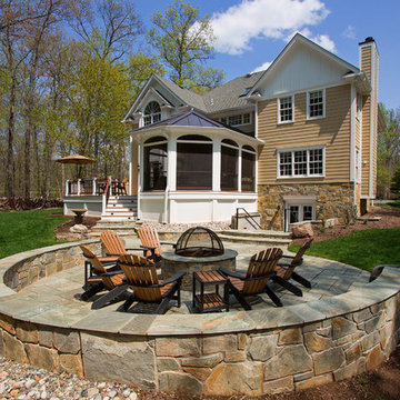Transitional Screen Porch w/ Firepit in Great Falls, VA