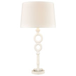 Elk Home - Hammered Home Table Lamp - Featuring a slim metal stand and clear acrylic base, the Hammered Home Table Lamp is a chic, modern addition to a variety of interiors. Its lightly textured surface is finished in an on-trend matte white. The clean, modern coastal style of this piece is embellished with two rings, that provide the design with poise and balance against the hardback, drum shaped shade. The shade is covered in white textured linen, providing continuity.