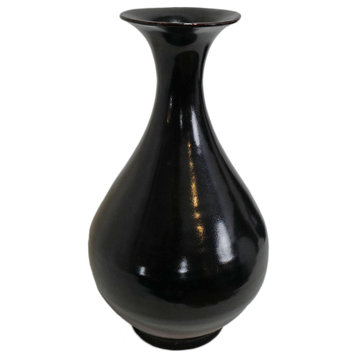 Vintage Style Black Ceramic Flute Vase