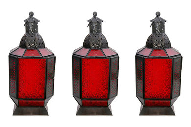 Moroccan Lantern, Red, H 12' x W 6.5' x D 6.5', Set of 3