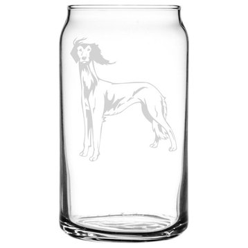 Saluki Dog Themed Etched All Purpose 16oz. Libbey Can Glass