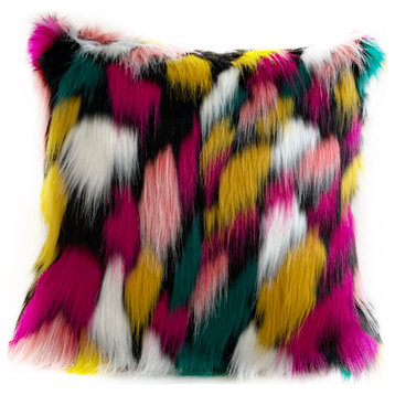 Plutus Amazonian Bird Animal Faux Fur Luxury Throw Pillow, 18"x18"